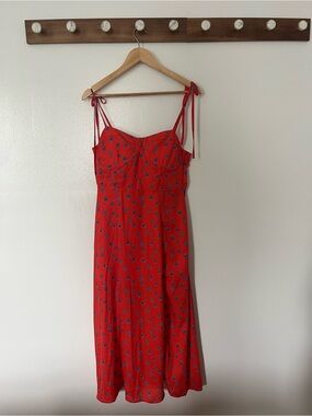 Fashion Union - Red Bustier Midi Dress with Blue Floral Print